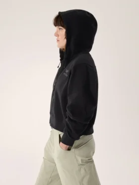 Felpa con cappuccio corta e zip integrale Emblem da donna