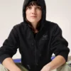 Felpa con cappuccio corta e zip integrale Emblem da donna