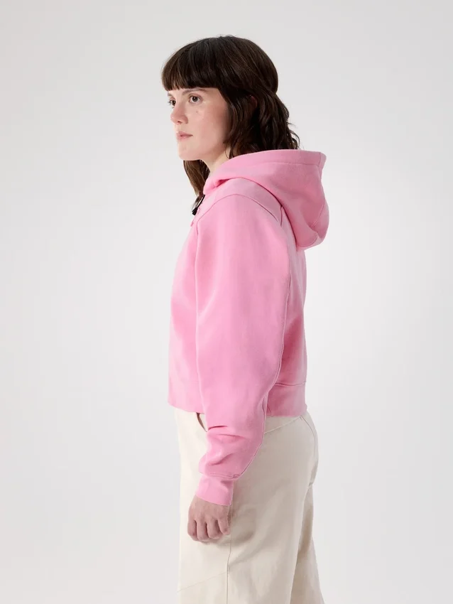 Felpa con cappuccio corta e zip integrale Emblem da donna