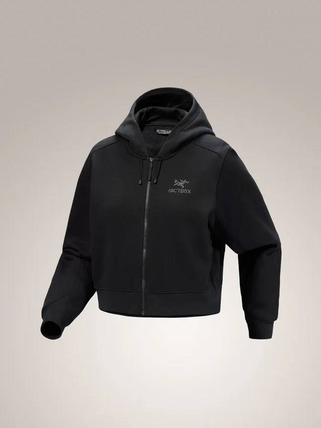 Felpa con cappuccio corta e zip integrale Emblem da donna