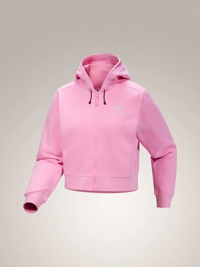 Felpa con cappuccio corta e zip integrale Emblem da donna