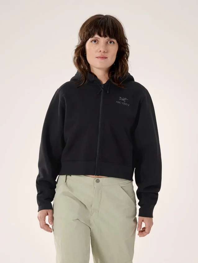 Felpa con cappuccio corta e zip integrale Emblem da donna