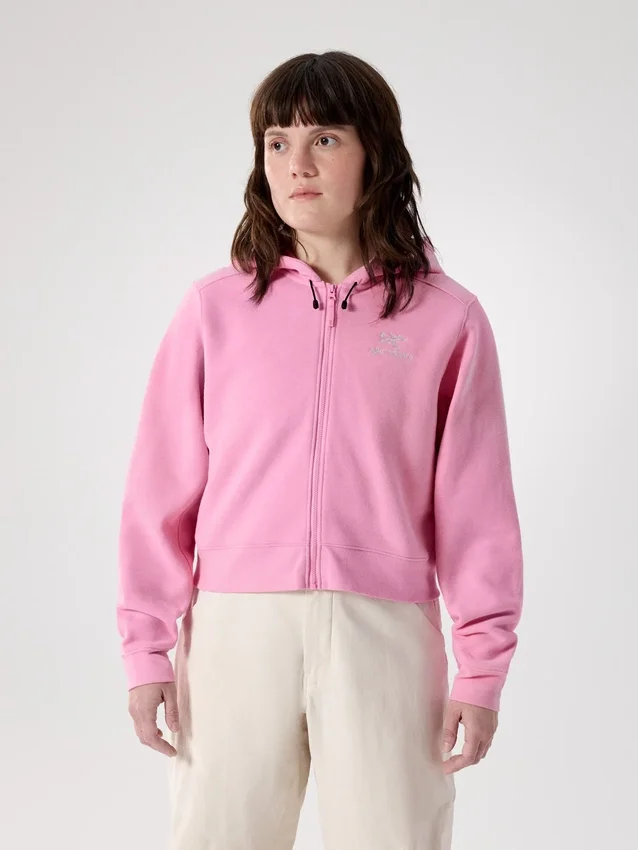 Felpa con cappuccio corta e zip integrale Emblem da donna