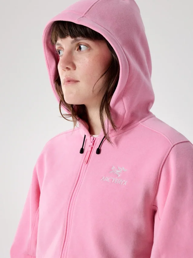 Felpa con cappuccio corta e zip integrale Emblem da donna