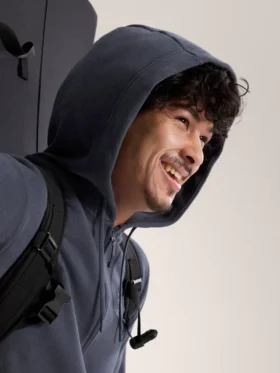 Felpa con cappuccio e zip integrale Emblem da uomo in pile