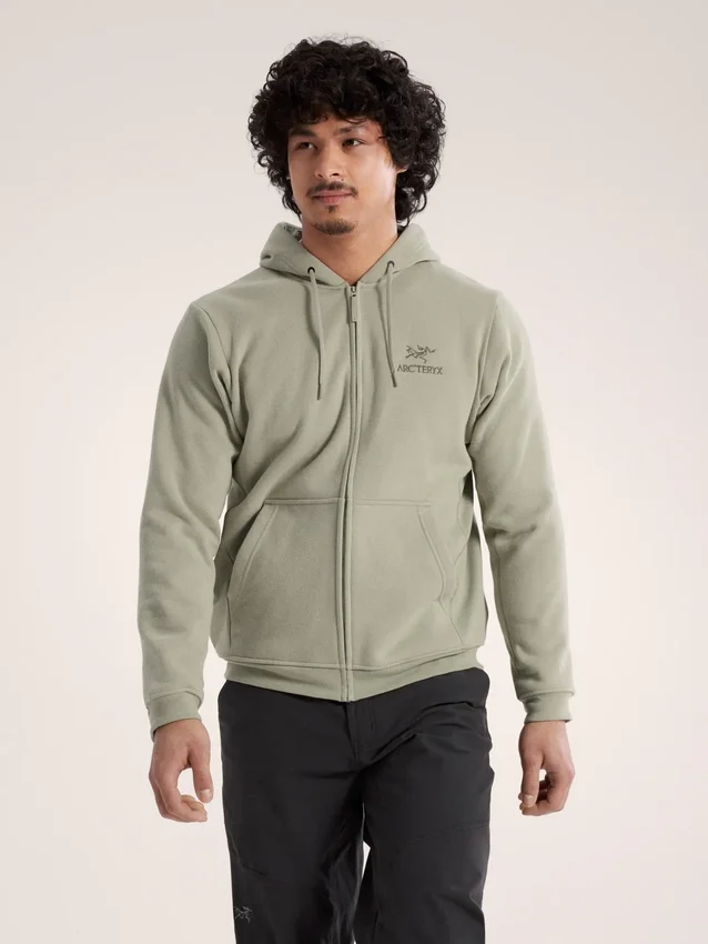 Felpa con cappuccio e zip integrale Emblem da uomo in pile