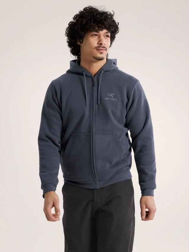 Felpa con cappuccio e zip integrale Emblem da uomo in pile