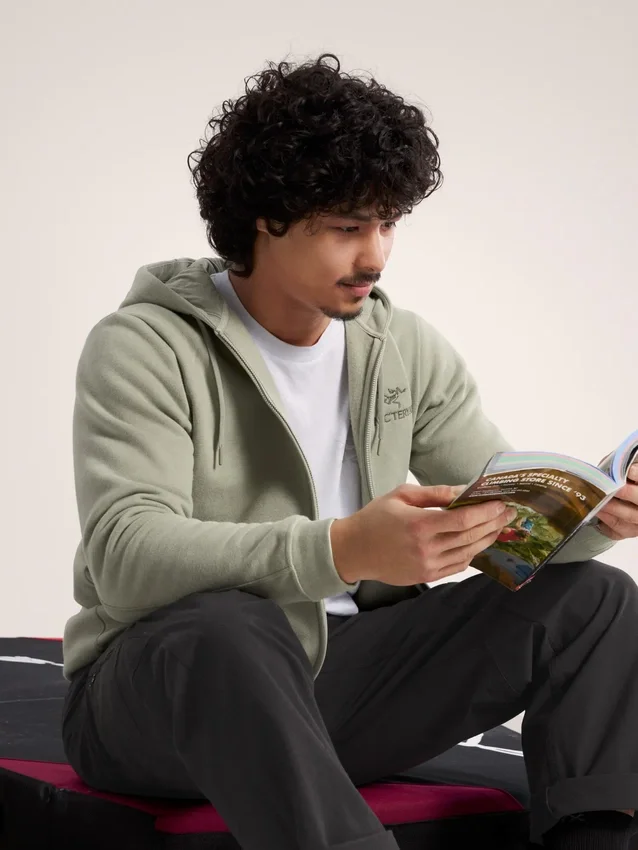 Felpa con cappuccio e zip integrale Emblem da uomo in pile