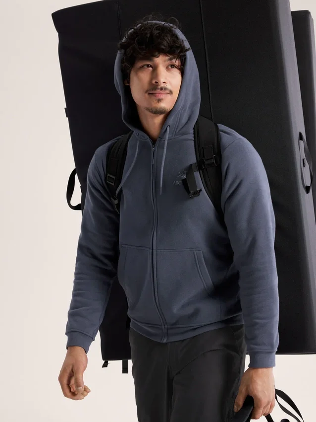 Felpa con cappuccio e zip integrale Emblem da uomo in pile