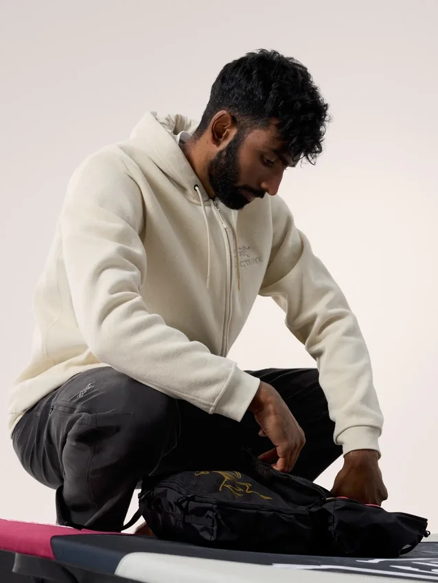 Felpa con cappuccio e zip integrale Emblem da uomo in pile