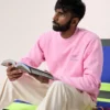 Pullover da uomo in pile con emblema e collo rotondo